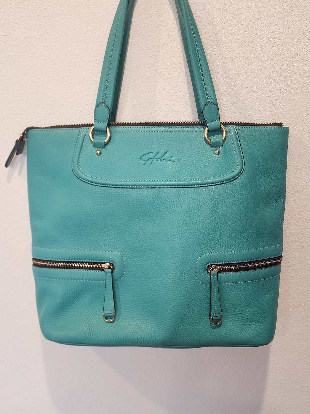 Stylish Teal Leather Tote Bag by
